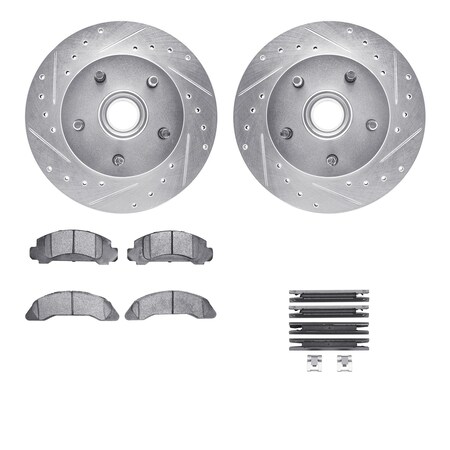 Dynamic Friction Co 7512-54046, Rotors-Drilled and Slotted-Silver w/ 5000 Advanced Brake Pads incl. Hardware, Zinc Coat 7512-54046